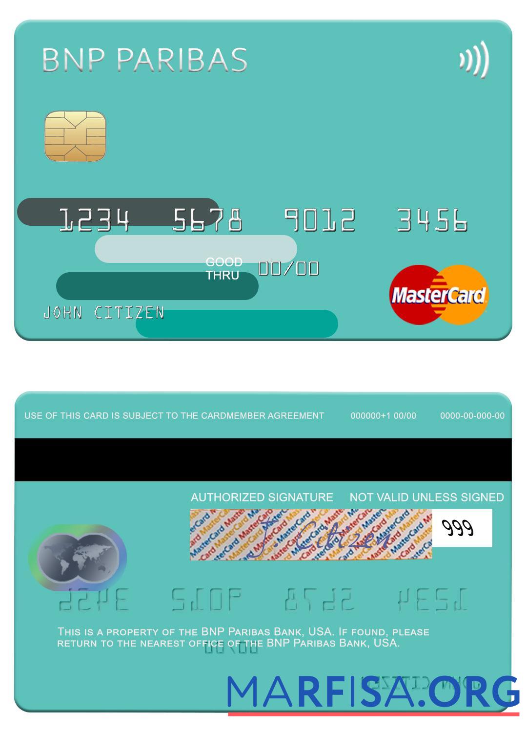 Downloadable USA BNP Paribas Bank mastercard template